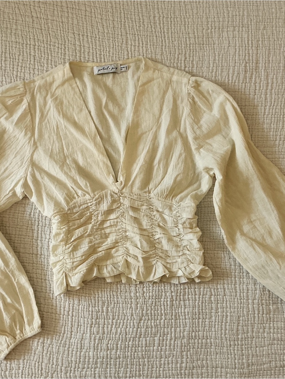 Petal & Pup Cream Ruched V-Neck Long Sleeve Top